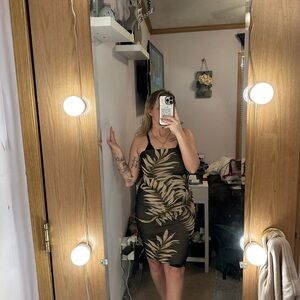 Fashion Nova Green and Gold Bodycon Cocktail Dress